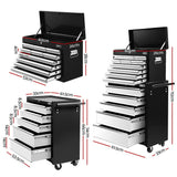 Giantz 15 Drawers Tool Chest Trolley Toolbox 2-in-1 Storage Black& Grey