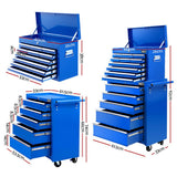 Giantz 15 Drawers Tool Chest Trolley Toolbox 2-in-1 Storage Blue