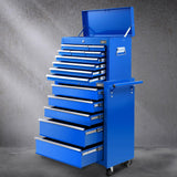 Giantz 15 Drawers Tool Chest Trolley Toolbox 2-in-1 Storage Blue