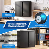 Giantz Steel Tool Cabinet Wall Mount Adjustable Shelf Garage Storage Lockable Black