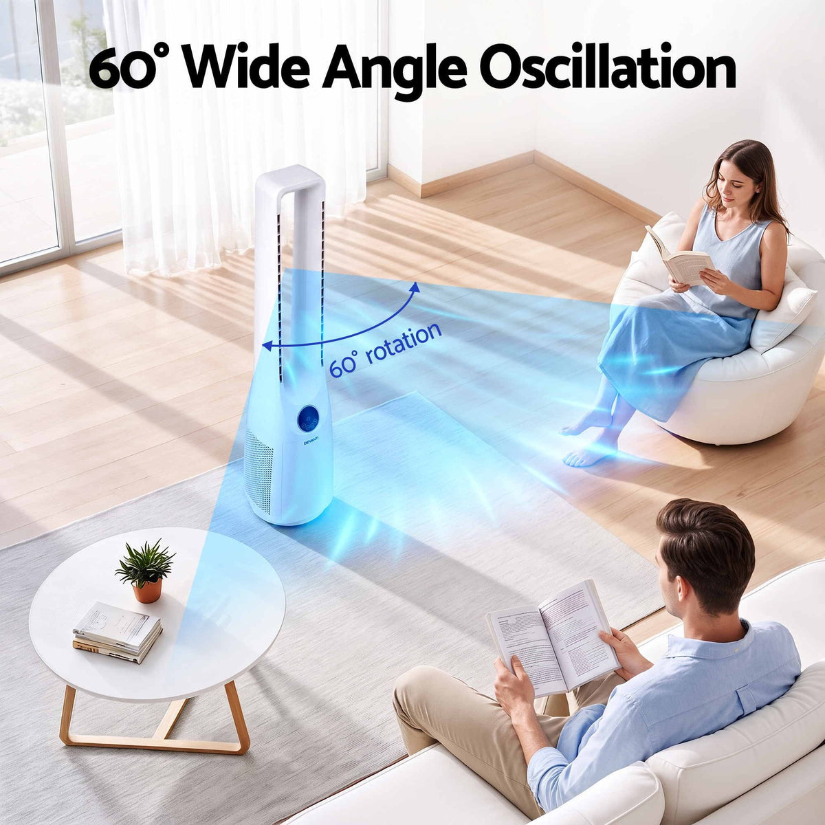 Devanti Bladeless Tower Fan 100cm 2-in-1 Cooling Airflow Purifying Remote