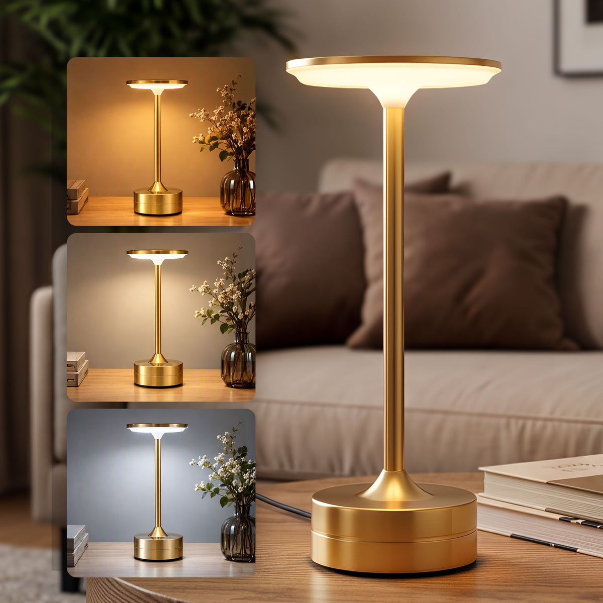 Artiss Gold Touch Table Lamp, Warm to Cool White LED, Dimmable 3000-6000K 24 LEDs, Type-C