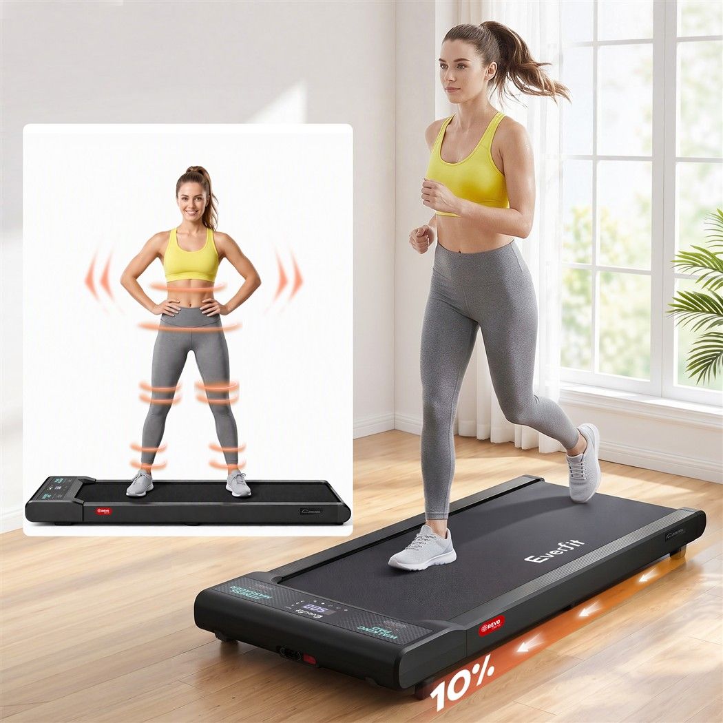 Everfit 5 in 1 Vibration Walking Pad Under Desk Treadmill 10% Incline 400mm Belt Home Gym Black