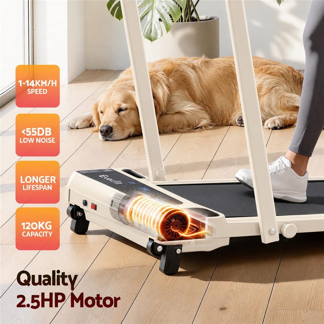 Everfit 3 in 1 Walking Pad Treadmill 12% Incline Foldable Under Desk Treadmills 40cm Belt Beige