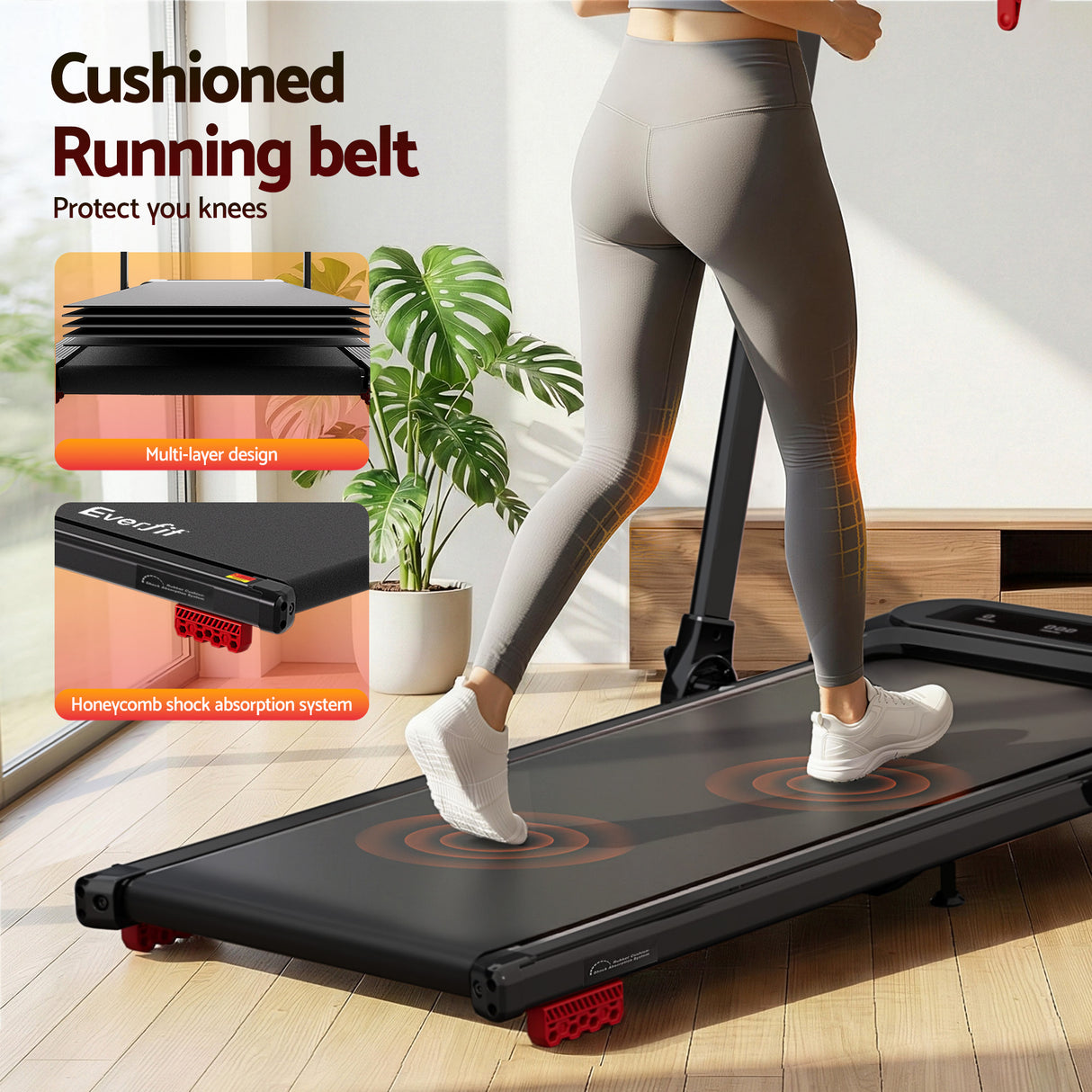 Everfit Treadmill Electric Walking Pad with Incline Foldable for Home Gym Black