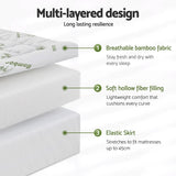 Giselle Bedding 1500GSM Pillowtop Mattress Topper Bamboo Mattress Pad for Back Pain Relief Washable 11cm Thick Bed Cover with 45cm Deep Pocket King Single