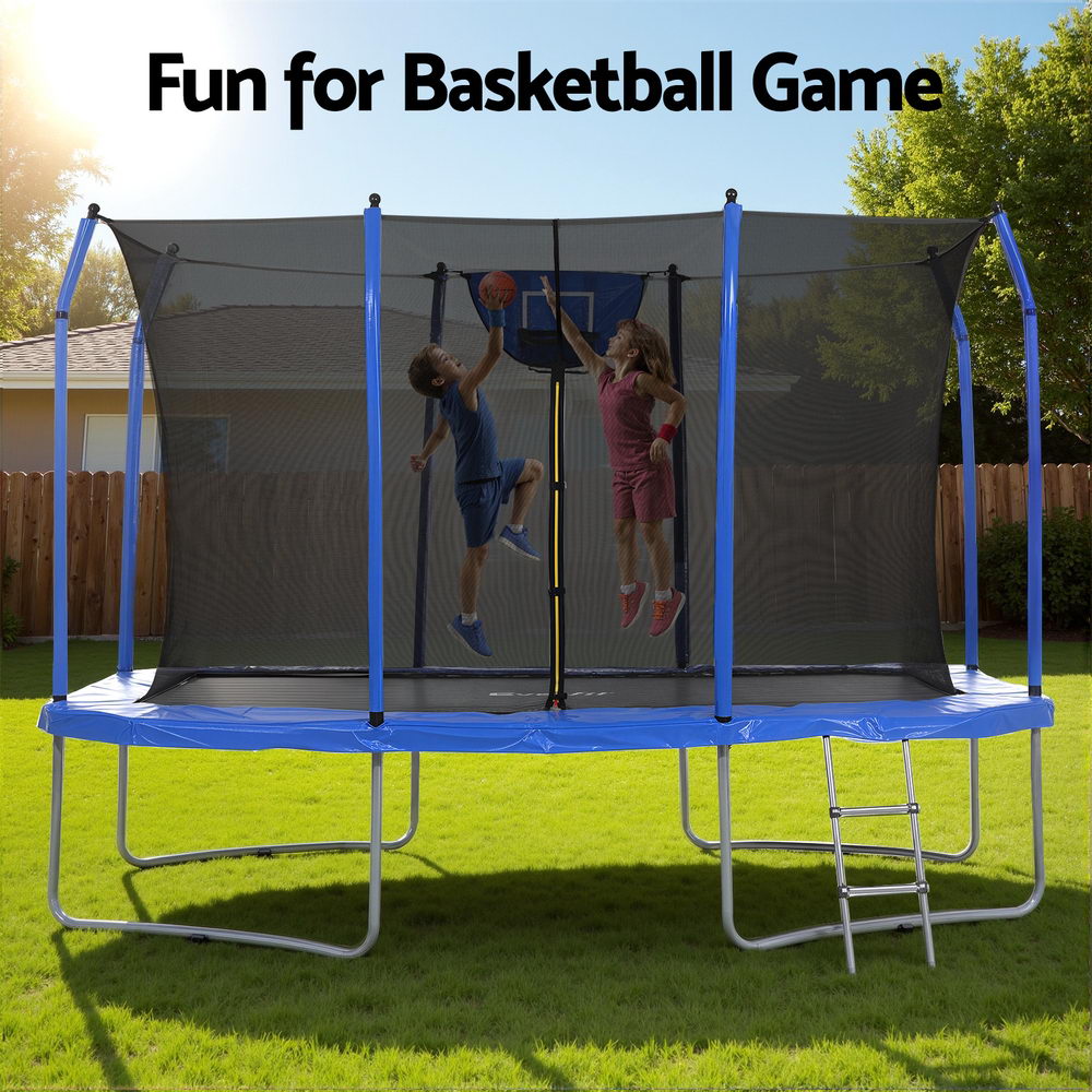 Everfit 12FT Trampoline Kids Rectangle Rebounder with Basketball Set Safety Net