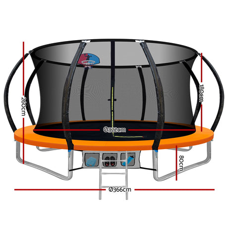 Everfit 12FT Trampoline for Kids w/ Ladder Trampoline Enclosure Safety Net Rebounder Orange