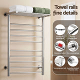 Devanti Electric Heated Towel Rail Rack 14 Bars Wall Mounted Clothes Dry Warmer