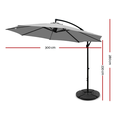 Instahut 3m Outdoor Umbrella w/Base Cantilever Beach Garden Patio Grey