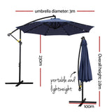 Instahut Outdoor Umbrella 3M Cantilever Beach LED Umbrellas Garden Shade Patio