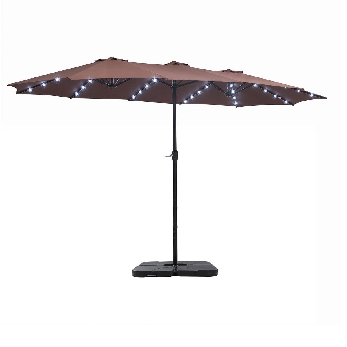 Instahut Outdoor Umbrella w/Base 4.57m Solar 48 LED Double-Sided Patio Parasol Brown