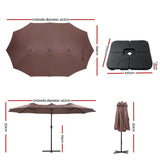 Instahut Outdoor Umbrella w/Base 4.57m Solar 48 LED Double-Sided Patio Parasol Brown