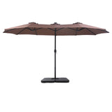 Instahut Outdoor Umbrella w/Base 4.57m Solar 48 LED Double-Sided Patio Parasol Brown