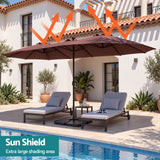 Instahut Outdoor Umbrella w/Base 4.57m Solar 48 LED Double-Sided Patio Parasol Brown