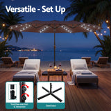 Instahut Outdoor Umbrella w/Base 4.57m Solar 48 LED Double-Sided Patio Parasol Brown