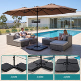 Instahut Outdoor Umbrella w/Base 4.57m Solar 48 LED Double-Sided Patio Parasol Brown