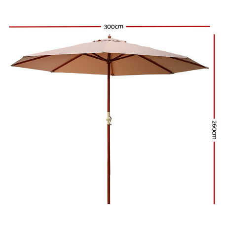 Instahut 3m Outdoor Umbrella Pole Umbrellas Beach Garden Sun Stand Patio Beige