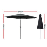 Instahut 3m Outdoor Umbrella Beach Pole Garden Patio Tilt Black