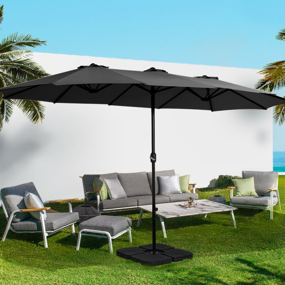 Instahut 4.57m Outdoor Umbrella Beach Pole Garden Tilt Black