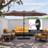 Instahut Outdoor Umbrella 4.57m Solar 48 LED Double-Sided Patio Parasol Brown