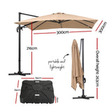 Instahut Outdoor Umbrella w/Base 3m Left-right Tilting Cantilever Patio Parasol Beige