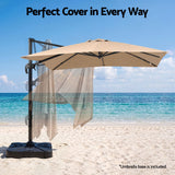Instahut Outdoor Umbrella w/Base 3m Left-right Tilting Cantilever Patio Parasol Beige
