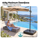 Instahut Outdoor Umbrella w/Base 3m Left-right Tilting Cantilever Patio Parasol Beige