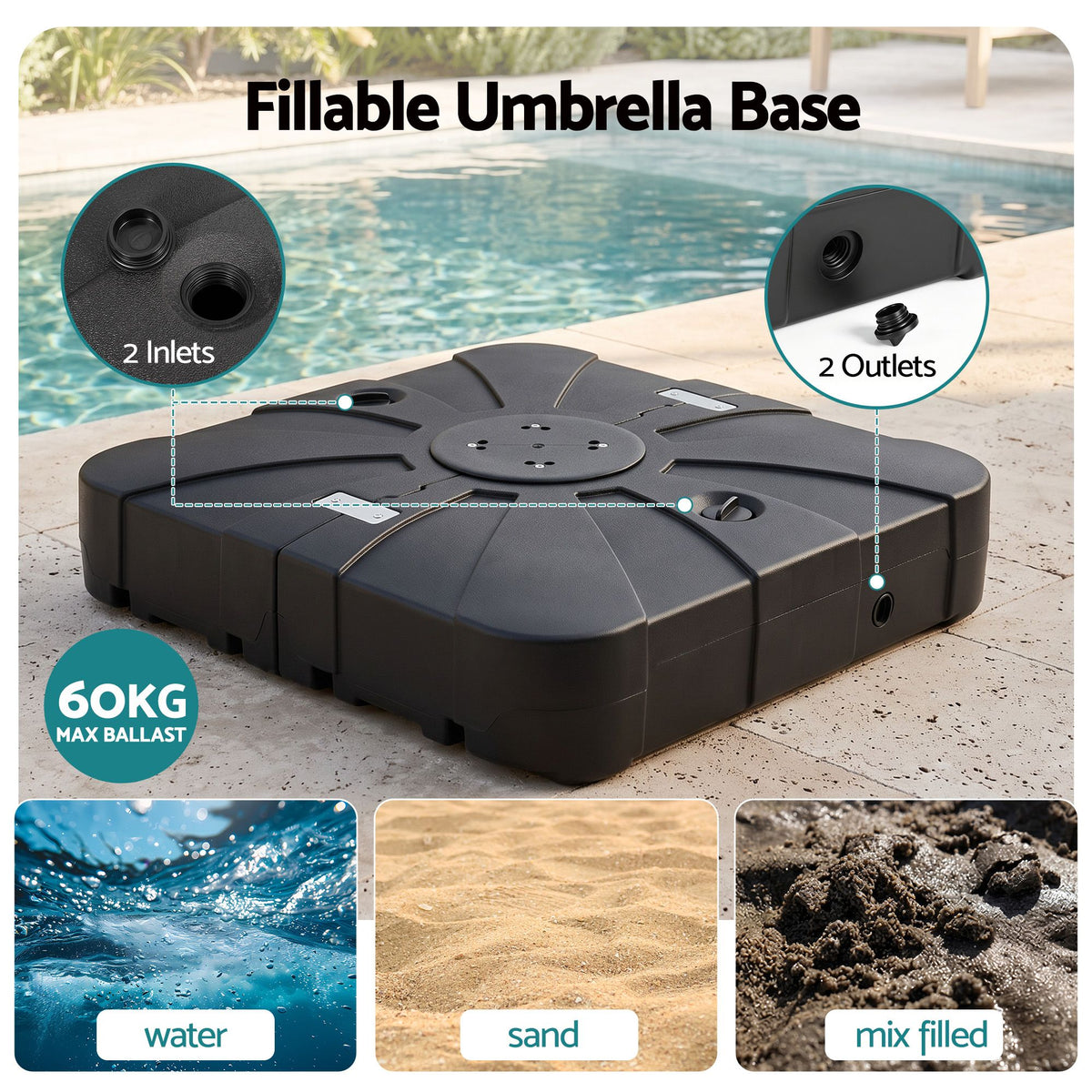 Instahut Outdoor Umbrella w/Base 3m Cantilever Stand Sun Roma 360 Degree Charcoal
