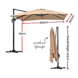 Instahut Outdoor Umbrella 3m Left-right Tilting Cantilever Patio Parasol Beige