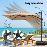 Instahut Outdoor Umbrella 3m Left-right Tilting Cantilever Patio Parasol Beige