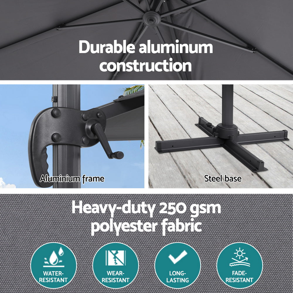 Instahut Outdoor Umbrella 3m Umbrellas Cantilever Stand Sun Roma 360 Degree Charcoal