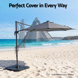 Instahut Outdoor Umbrella w/Base 3m Solar LED Offset Cantilever Patio Parasol Charcoal
