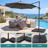 Instahut Outdoor Umbrella w/Base 3m Solar LED Offset Cantilever Patio Parasol Charcoal