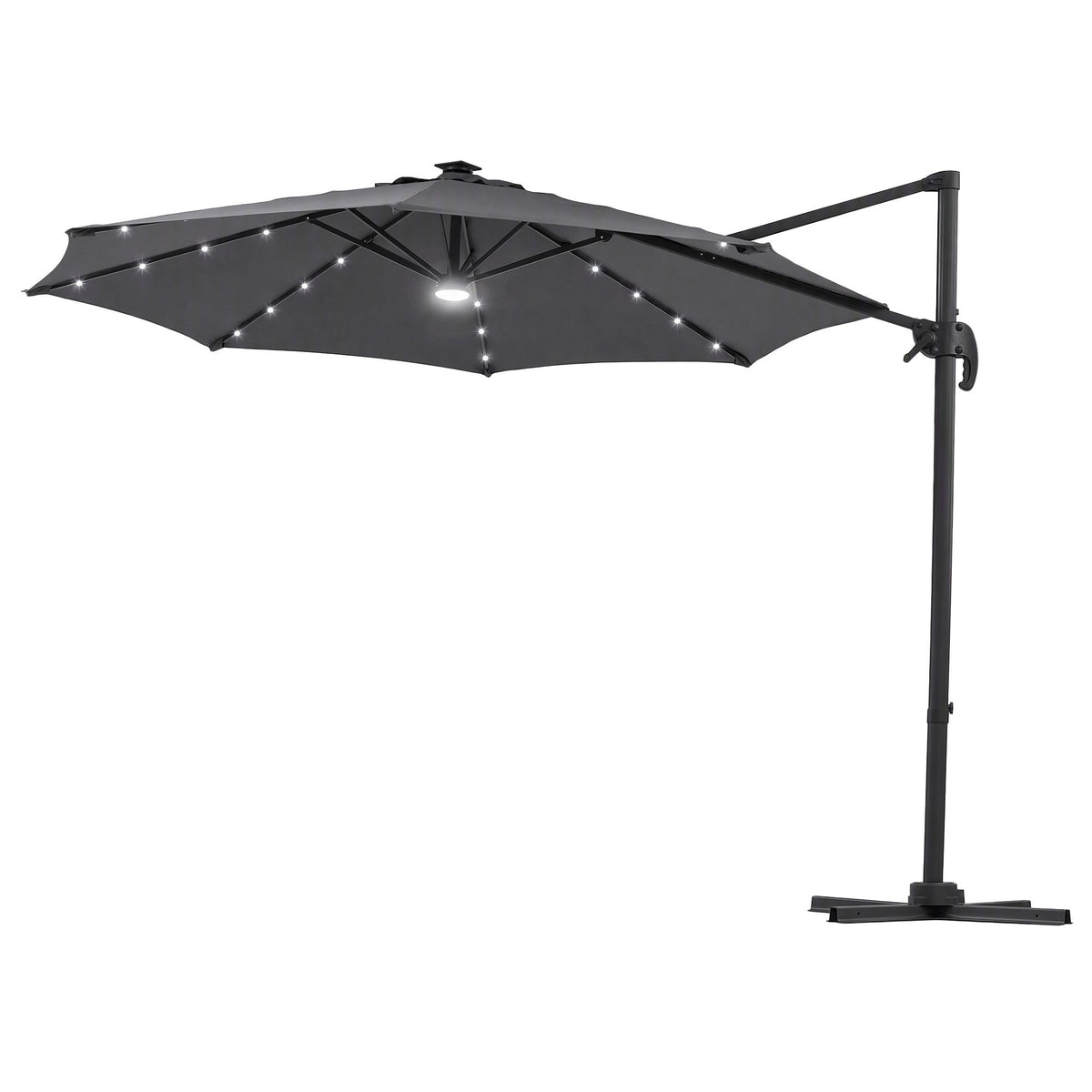 Instahut Outdoor Umbrella 3m Solar LED Offset Cantilever Patio Parasol Charcoal