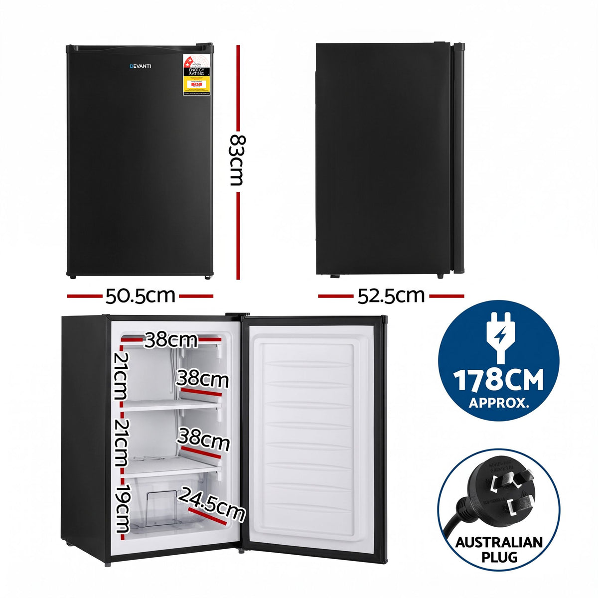 Devanti 81L Upright Freezer Fridge Black