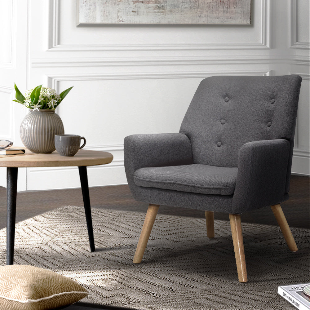 Anne Armchair Grey Linen Fabric