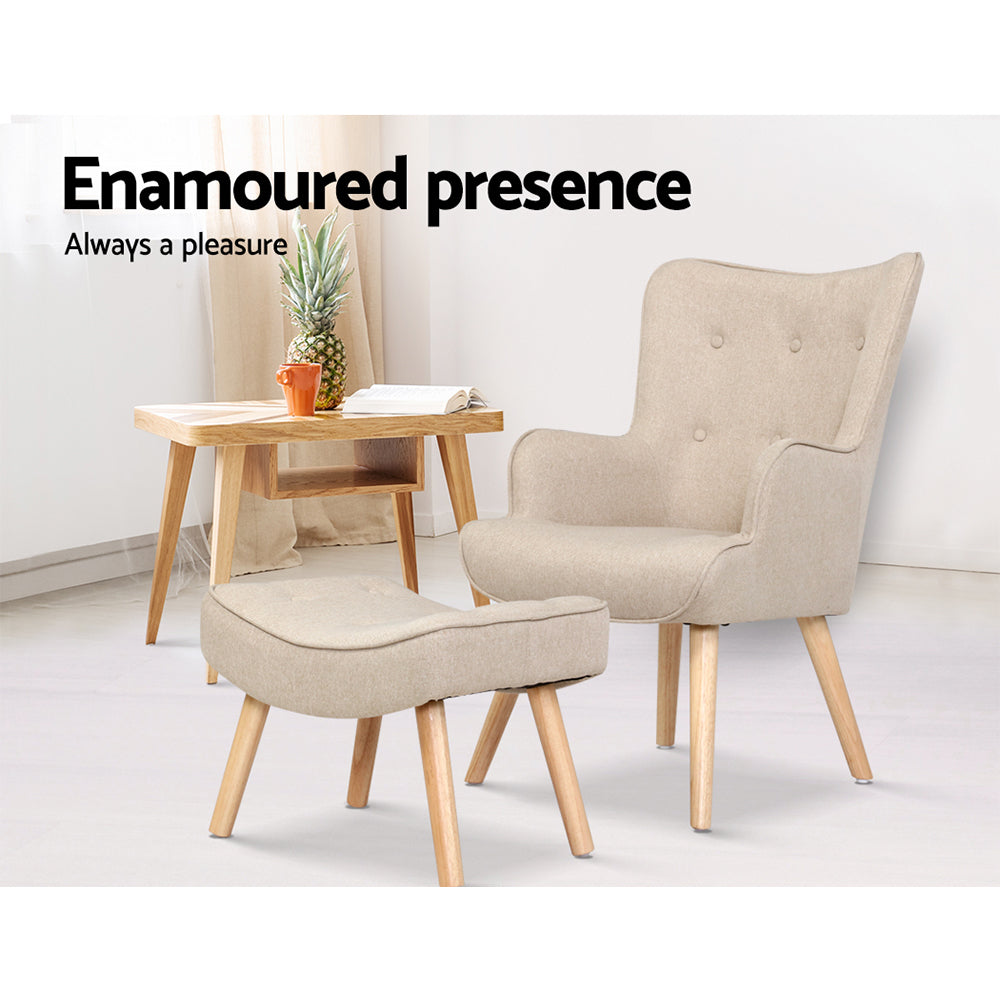 LANSAR Chair and Ottoman Beige