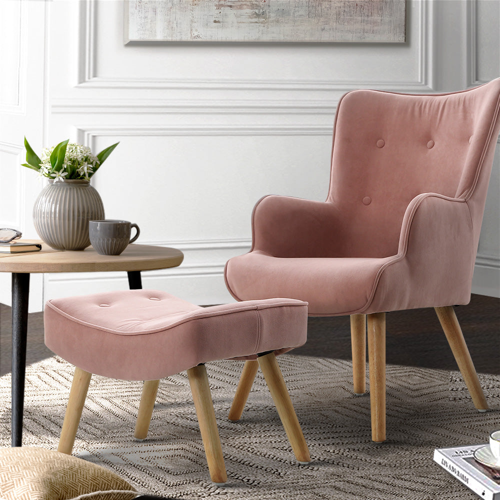 LANSAR Chair and Ottoman Pink