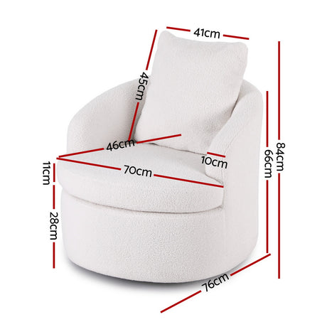Artiss Round Swivel Armchair Extra Pillow White
