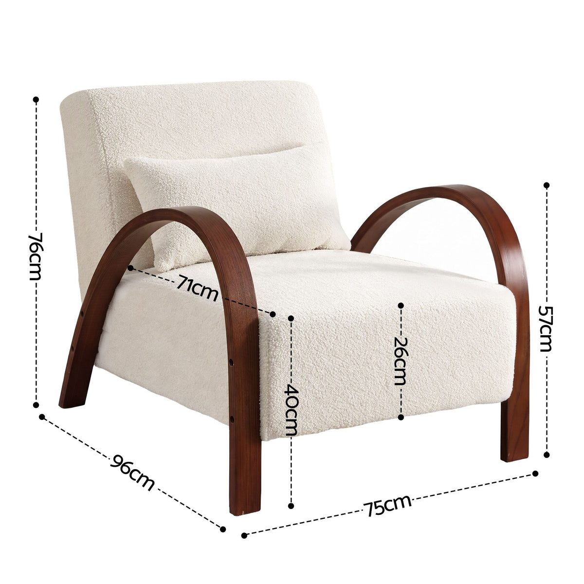 Artiss Teddy Fabric Armchair Curved Bentwood Arms with Cushion Beige