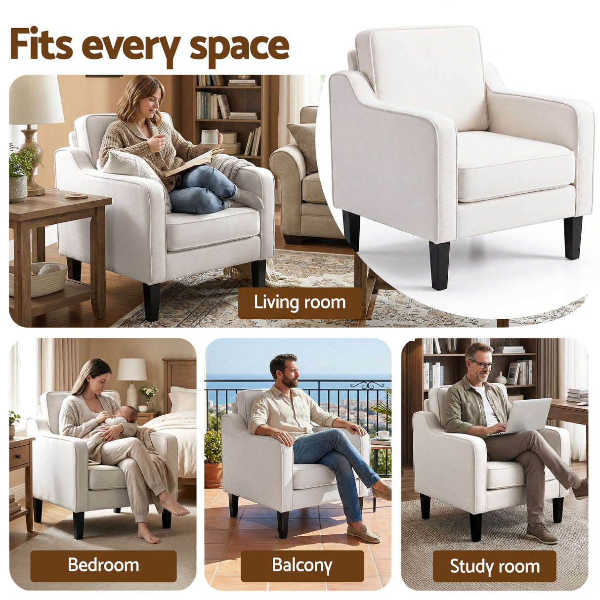 Artiss Armchair Lounge Accent Chair Linen Fabric Beige