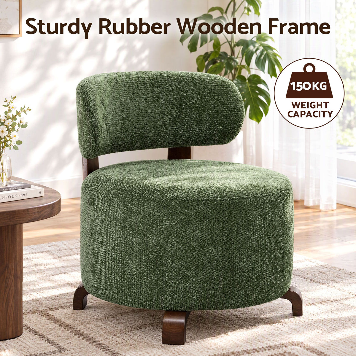 Artiss Armchair Occasional Chair Linen Upholstered Curved Backrest Green