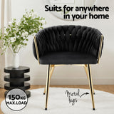 Artiss 1x Dining Chair Armchair Cafe Kitchen Lounge Chairs Velvet Weaving Black