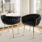 1 Set of 2 Artiss Dining Chairs Velvet Armchair Black