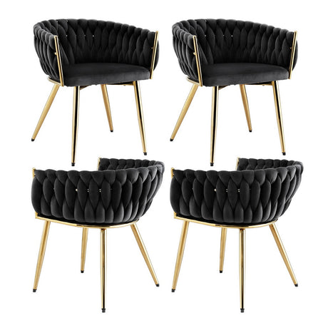 1 Set of 4 Artiss Dining Chairs Velvet Armchair Black