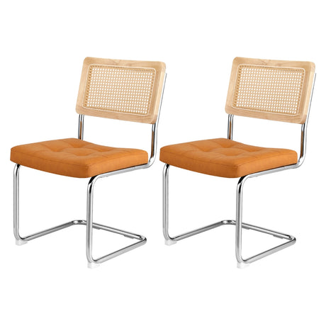 Artiss Dining Chairs Set of 2 PU Leather Rattan Cantilever Brown