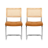 Artiss Dining Chairs Set of 2 PU Leather Rattan Cantilever Brown