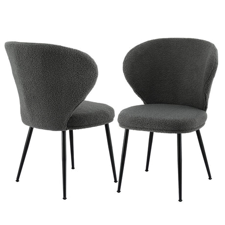 Artiss 2x Dining Chairs Sherpa Boucle Wing Back Grey