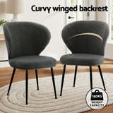 Artiss 2x Dining Chairs Sherpa Boucle Wing Back Grey